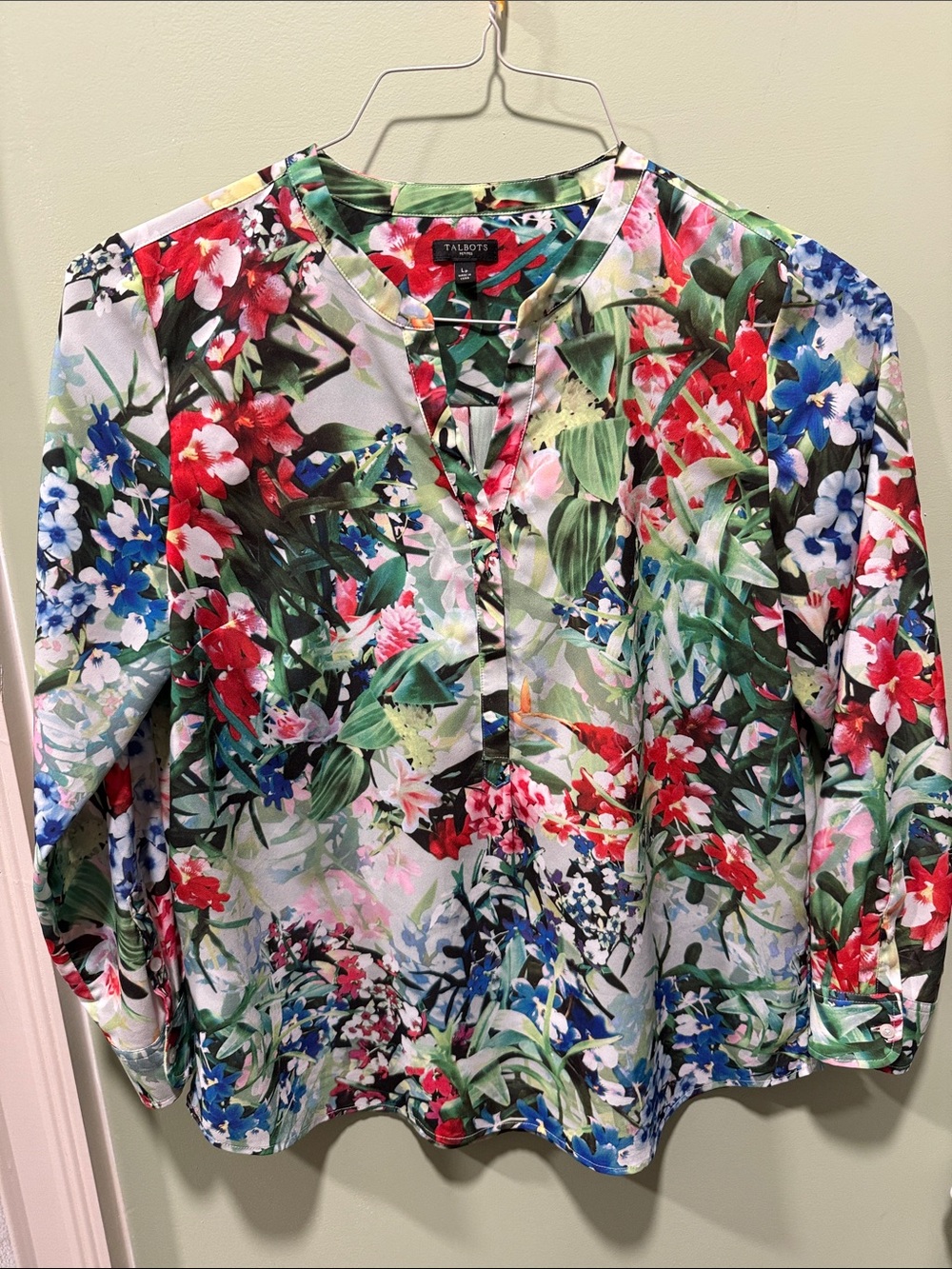 Talbots Floral V-Neck Blouse - Red, Green, Blue